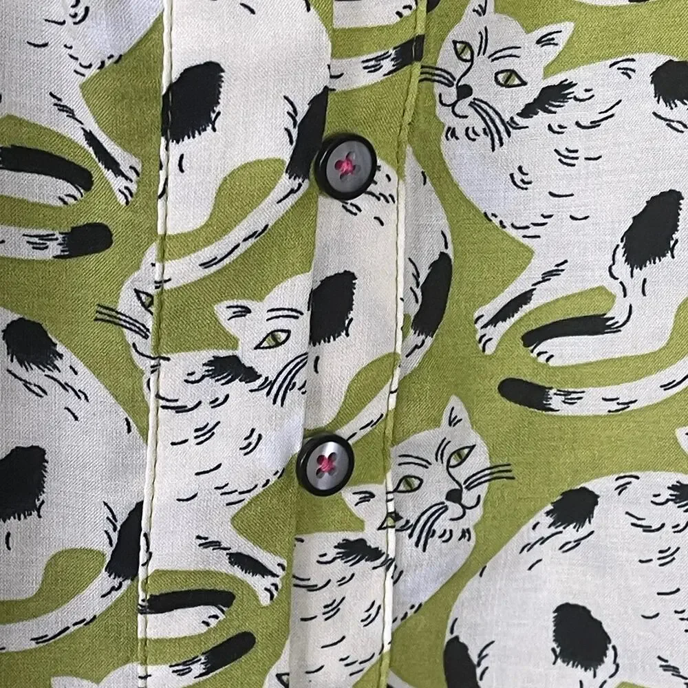 52 Conversations by Anthropologie Colloquial Cat Print Shirt Size 2 - Picture 5 of 9